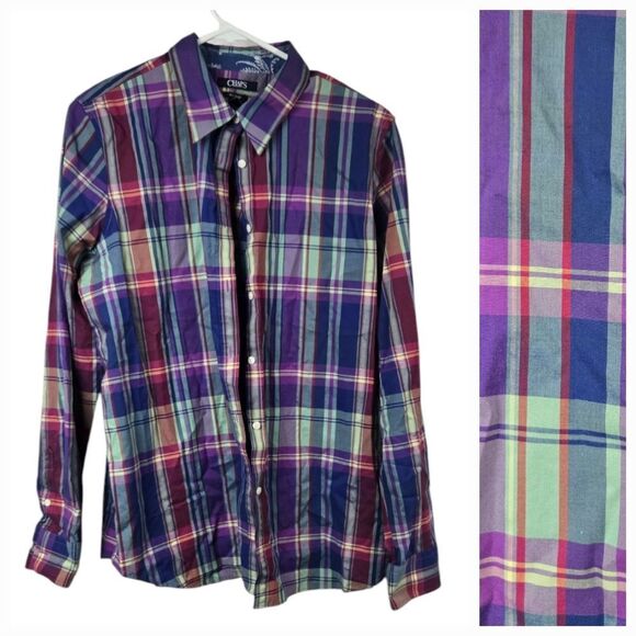 Chaps Boys XL 18 Button Down Long Sleeve Dress Shirt Purple Plaid Formal Event - Picture 1 of 9